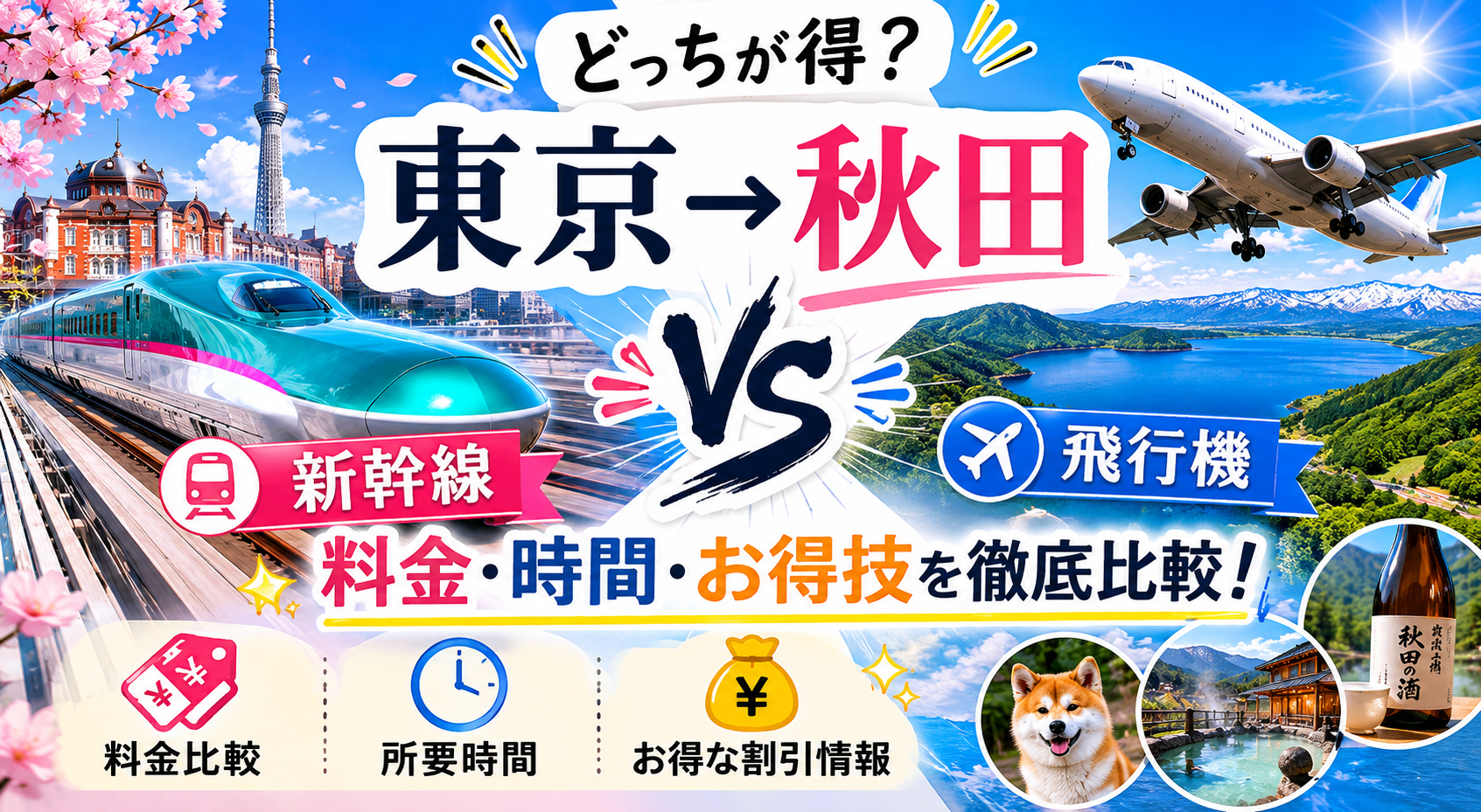 東京から秋田へのアクセス比較記事に最適な、秋の紅葉が燃えるような日本の美しい渓谷と山々。エメラルドグリーンの川にかかる橋とハイカーが、旅の魅力を伝える一枚。