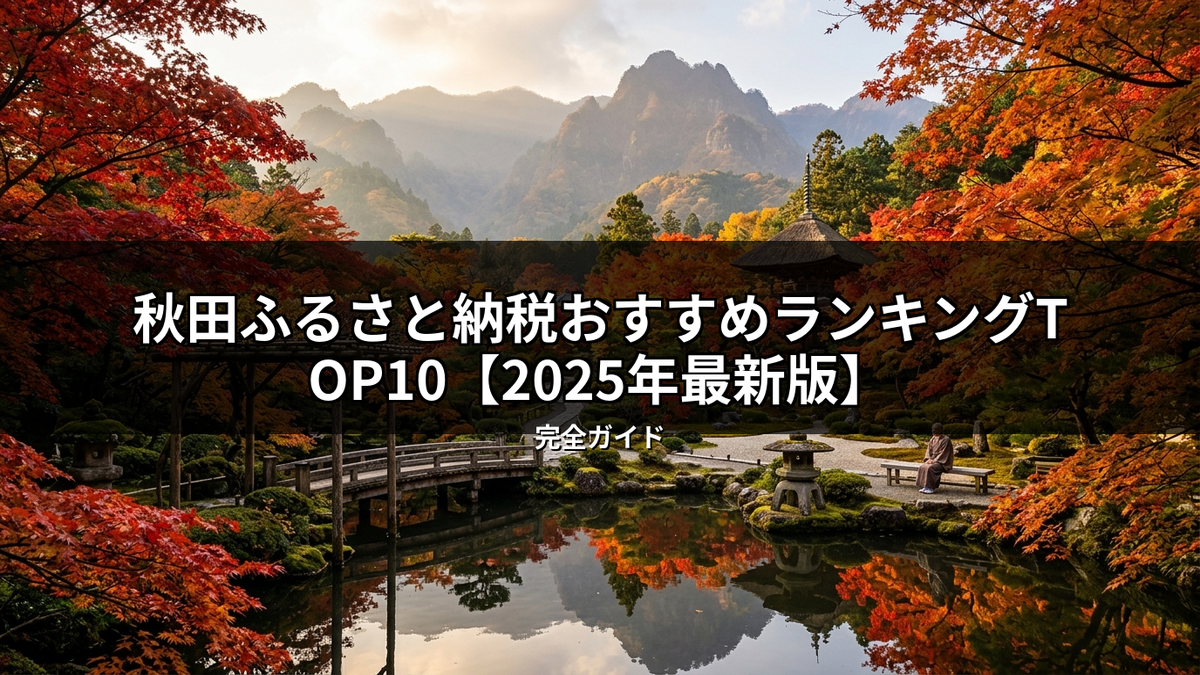 秋田ふるさと納税おすすめランキングTOP10【2026年最新版】を彩る、紅葉に包まれた日本の美しい庭園。池と橋、山々が織りなす秋の絶景が、地域の魅力を表現します。
