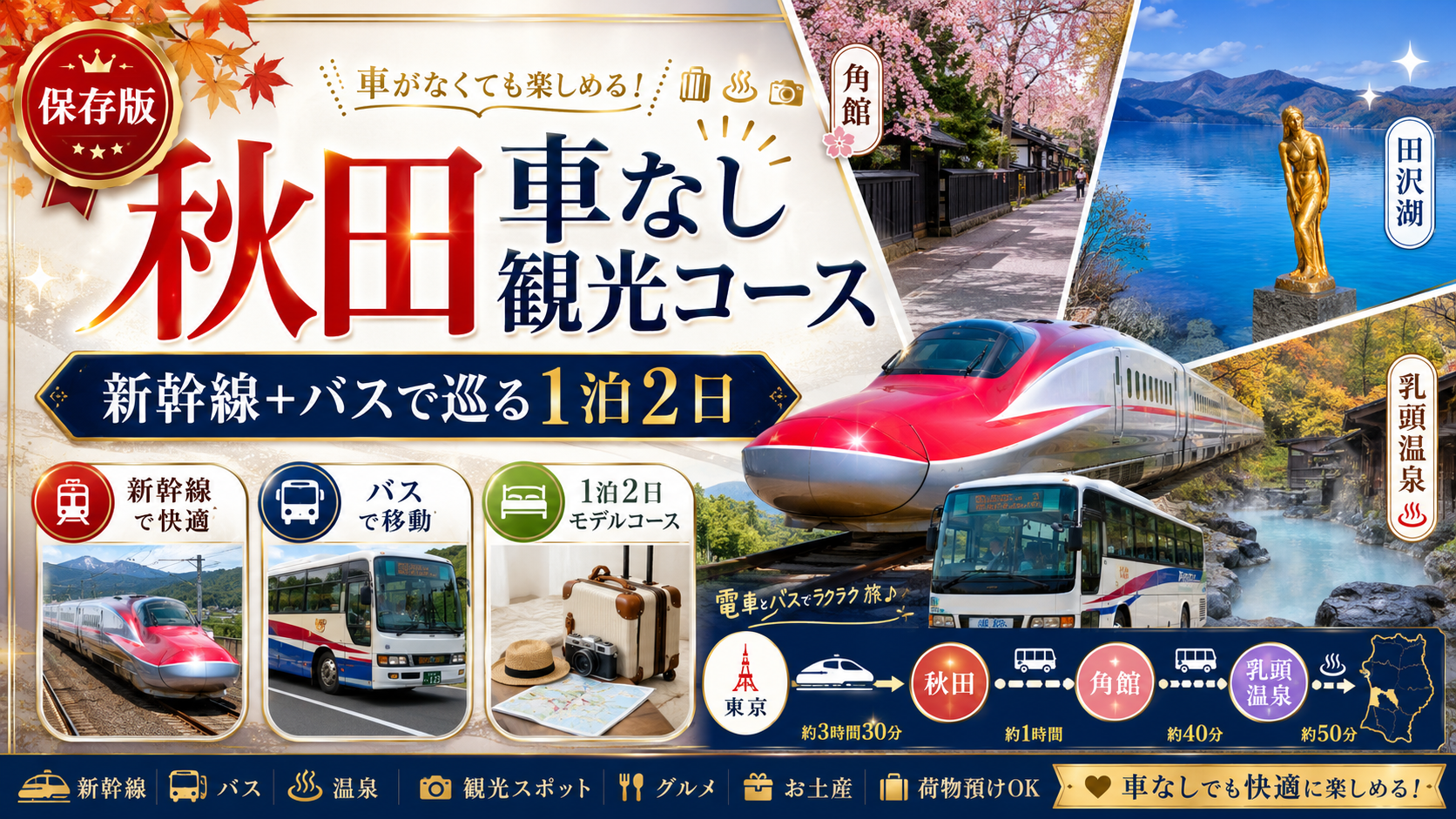 秋田 車なし観光コース｜新幹線+バスで巡る1泊2日