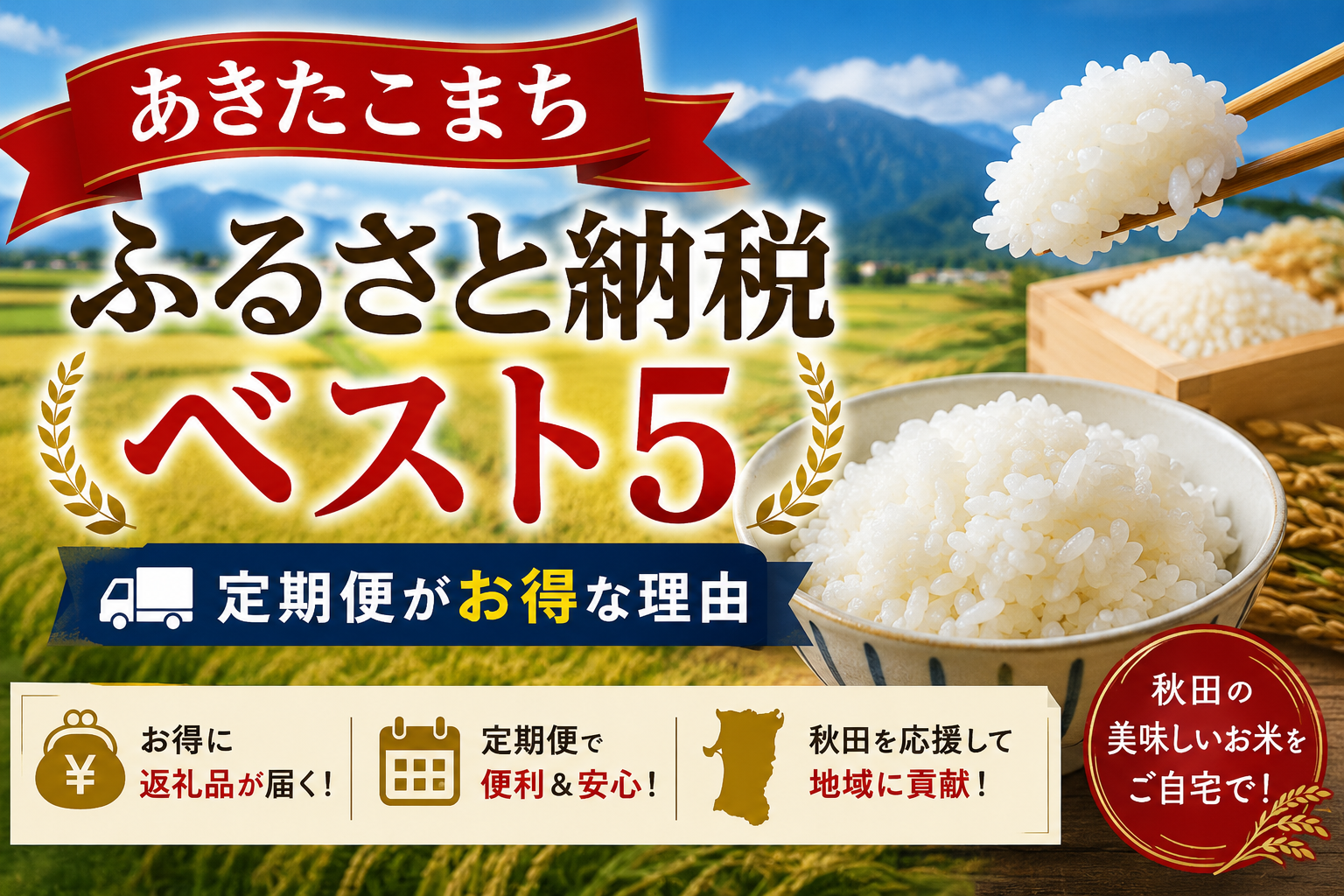 あきたこまち ふるさと納税ベスト5｜定期便がお得な理由