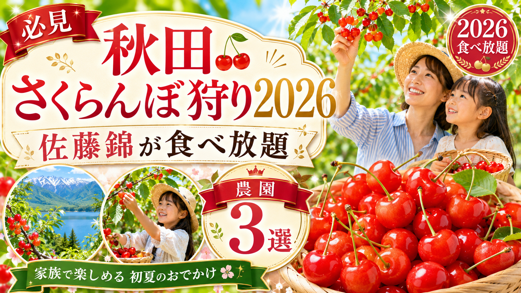 【必見】秋田さくらんぼ狩り2026！佐藤錦が食べ放題の農園3選