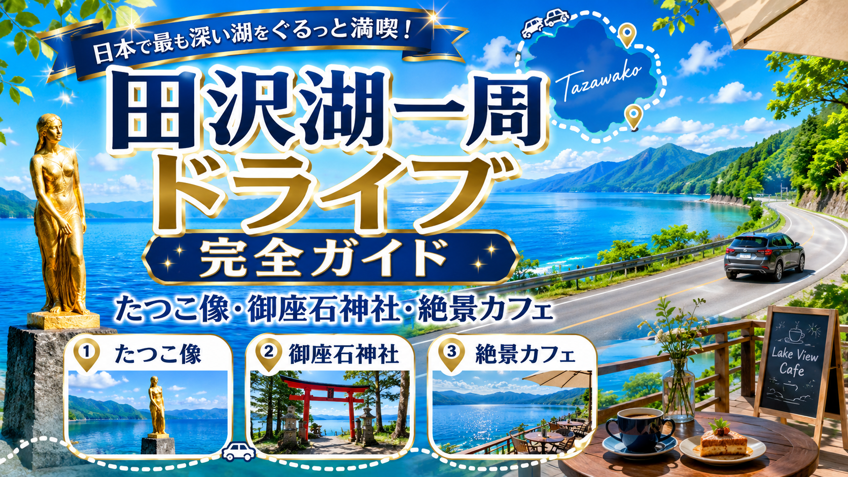 田沢湖一周ドライブ完全ガイド｜たつこ像・御座石神社・絶景カフェ