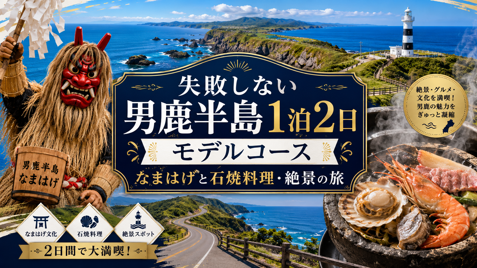 失敗しない男鹿半島1泊2日モデルコース｜なまはげと石焼料理・絶景の旅