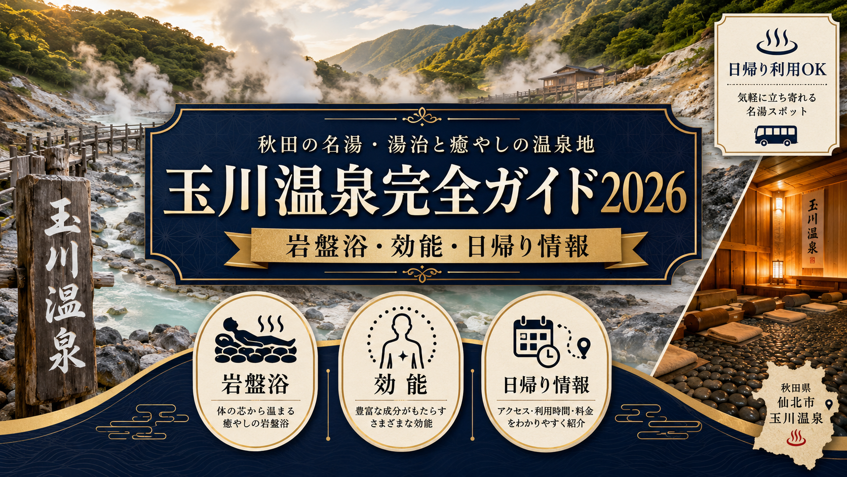 玉川温泉完全ガイド2026｜岩盤浴・効能・日帰り情報