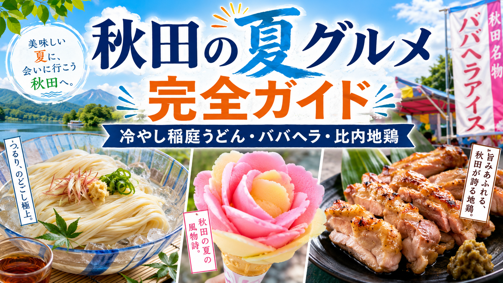 秋田の夏グルメ完全ガイド｜冷やし稲庭うどん・ババヘラ・比内地鶏